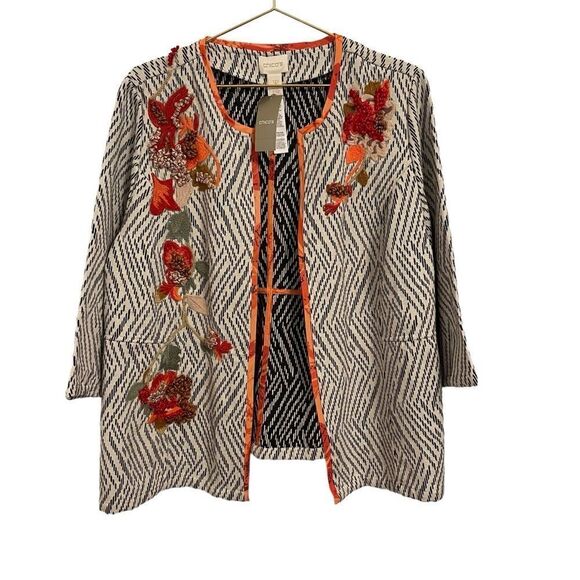 Chico's Artisan Applique Jacket Open Front Size 3P or LP NEW - Picture 1 of 7
